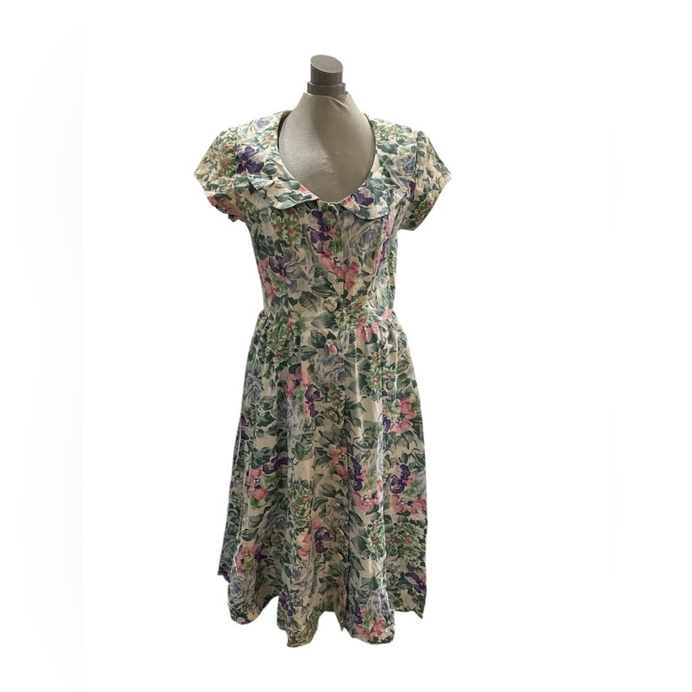 Vintage: Karin Stevens Pink Ruched Midi Sundress with Flutter Sleeves